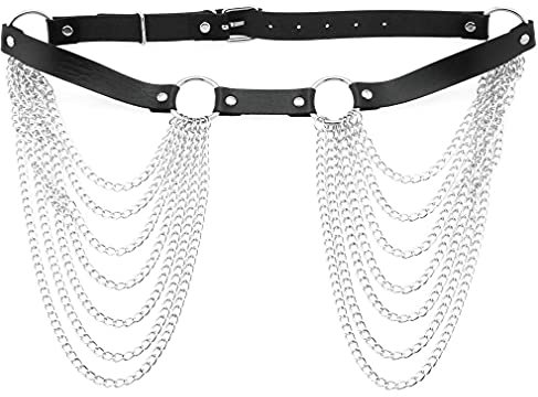 Liitata Punk Leather Body Chain Gothic Taillengürtel Kette Modische Körperkette für Frauen und Mädchen - Schwarz