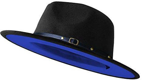 Fedora-Hüte mit breiter Krempe für Damen und Herren, zweifarbig, Kleid, Hut, Filz, Panama-Hut in zwei Audlt-Größen, schwarz / blau, S-M