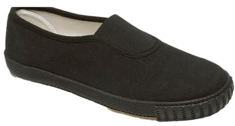 Kids Adult Boys Girls Black Slip On Pumps Plimsolls Game Gym Sport Unisex Shoes (UK Kid Size 1, Black Slip On)