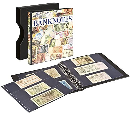LINDNER Das Original Banknotenalbum mit 10 Klarsichthüllen in 2 Ausführungen und schwarzen Zwischenblättern, inkl. Kassette 814