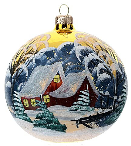 Kugel aus geblasenem Glas mit Schneelandschaft, 120 mm