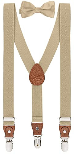 BomGuard Enfants bretelles Set 2-7 ans + noeud papillon,champagne beige