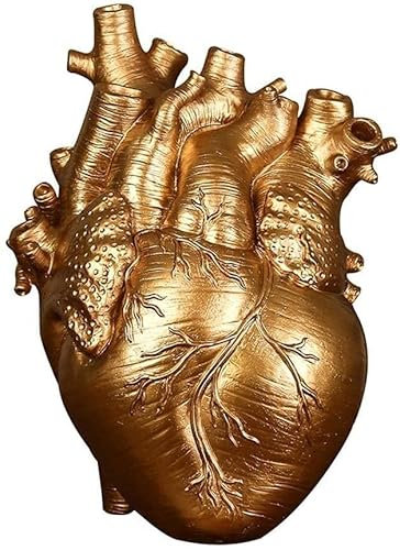 Wohnkultur Stil Dekorative Ornamente, Halloween Anatomisches Herz Blume Vase-Creative Pflanzer Topf Simulation Herzförmige Design Vase Harz Anatomisch attraktiver Desktop Home Blumentopf, Gold