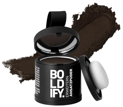 BOLDIFY Ansatzpuder Großpackung - Haar Concealer zur Haarverdichtung für Frauen und Männer, Grauabdeckung für 48h, wasserfestes Haar Make-up zum Ansatz kaschieren (Dunkelbraun)