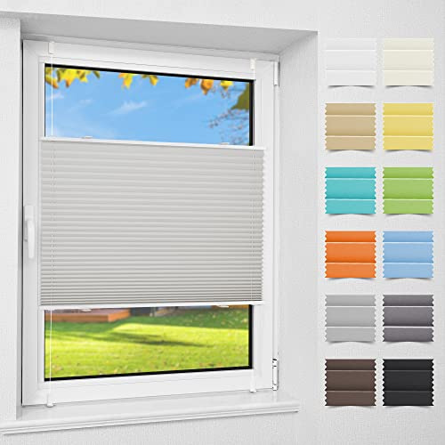Atlaz Plissee Klemmfix ohne Bohren, 50x120cm(BxH), Hellgrau, Plisseerollo Fensterrollo mit Klemmträger, Faltrollo Jalousie für Fenster und Tür, Blickdicht, Sichtschutz und Sonnenschutz