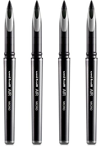 uni-ball AIR Micro - 0.5mm Fine Rollerball - 4 Pack - Black - UBA-188-M
