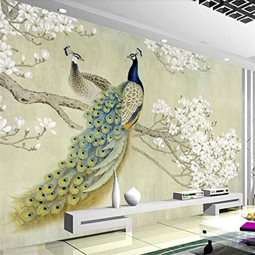 Kuletkear Peacock Wall Mural Flower Large Photo Wallpaper Modern Art Poster Paper Removable for Living Room Bedroom Nursery Décor 249x175cm