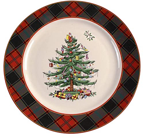 Spode - Christmas Tree Collection – Tartan 30,5 cm Buffet-Teller – spülmaschinen-, mikrowellen- und gefriergeeignet
