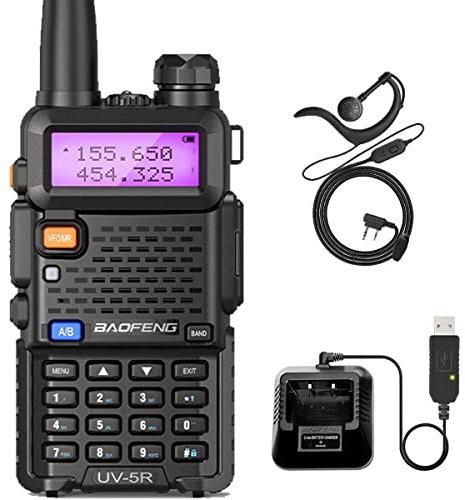 BaoFeng UV-5R Walkie Talkie VHF/UHF Long Range Dual Band Ham Amateur Two Way Radio with USB Charger and Original Earpiece Full Set