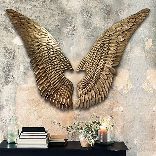 fikujap Engelsflügel Wanddeko Metall, Dreidimensionale Schmiedeeiserne Metallskulptur Wanddekoration für Home Wohnzimmer,130 * 45cm