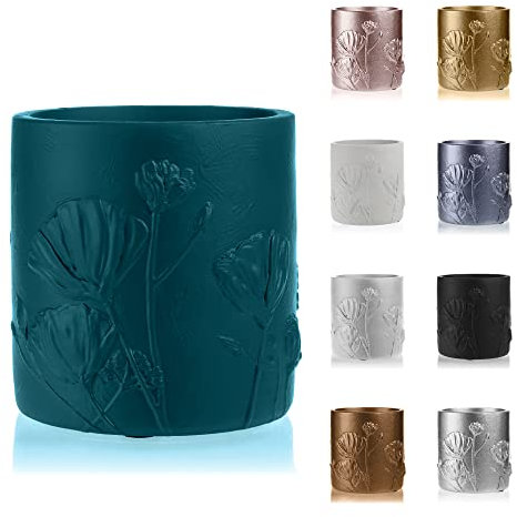 CONCRETTE Flower Deco Geformter Blumentopf für Außen und Innen Handgefertigt aus Architekturbeton Originelles Geometrisches Design mit 3D-Effekt Höhe 162 mm Fi 130 mm Dunkles Türkis