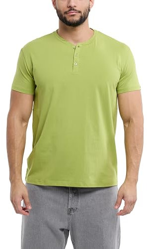 X RAY Men's Soft Stretch Cotton Short Sleeve Solid Color Slim Fit Henley T-Shirt, Moss, S