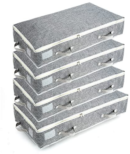 90L Under-Bed Storage Bags with Zips, Large Storage Organizer Boxes, Foldable Clothes Bag, Fabric Storage Bags for Duvets, Shoes, Beddings, Quilt, Wardrobe Storage Solutions, No-Smell, 4PCS