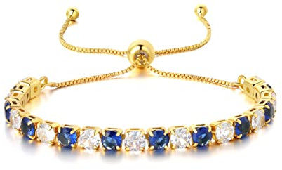 GW Tennisarmbänder für Damen Armkette Gold Silber Zirkonia Kristall Armbänder für Frauen (Einstellbar-1, Blau-Clear-Goldig)