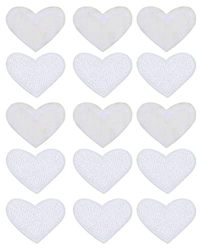 sourcing map Heart Shaped Iron on Patches White Embroidered Sew on Love Applique Patches for Clothing Jackets Backpack Shoes Repairing Decorations Pack of 15