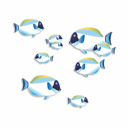 Coloured Bathroom Stickers [Waterproof] Photographic Quality Decal, Cartoon Decor Peel & Stick Perfect for Toilet, Cars & Other Home Projects. Tropical Fish Wall Art LaoGraphics® (White&Blue)