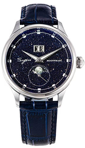 SUGESS Seagull ST2528 Automatische Mondphase, Saphirblaues Goldstein-Zifferblatt, 1963 V3, blau, Armband