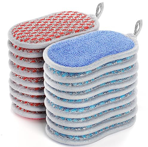 Dicunoy 20 Pack Multipurpose Kitchen Scrub Sponges, Reusable Washing Up Pads, Non-Scratch Microfiber Sponge Pads with Loop, Reusable Cleaning Scrubber for Dishwasher, Washing Pans, Ovens, Counter