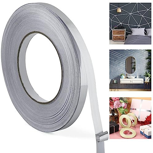 Minsezhi Ruban de film Mylar métallisé,Carrelage Autocollante Ruban Adhésif Décoratif,ruban miroir métallisé pour la décoration des murs,des chambres,des voitures,des bateaux(Argent1cmx50m)