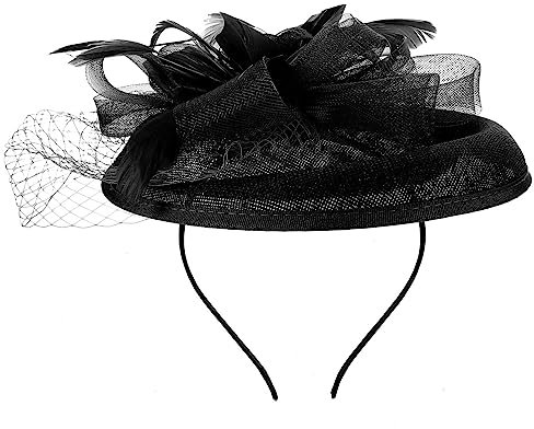 FOMIYES Damen Hüte Fascinators Hüte 20Er 50Er Jahre Hut Pillbox Hut Tea Party Kopfbedeckung Mit Schleier Tea Party Kopfbedeckung Für Frauen Mädchen Schwarz
