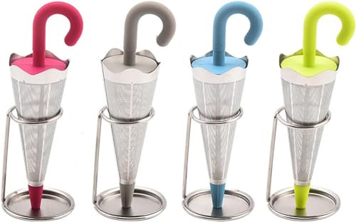 Angaekkot Regenschirm-Tee-Ei aus Edelstahl,Teesieb für Losen Tee,Wiederverwendbares Tee-Ei,Tee Ei aus Edelstahl,Teesieb mit Deckel und Untersetzer,teefilter für Teekannen, Tassen, Teeflaschen (4PCS)