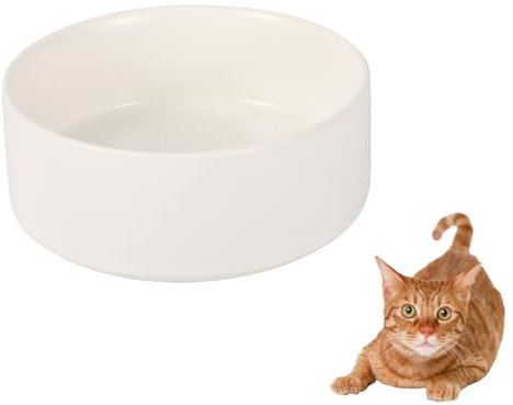 Gamelle Chat Ceramique Bol Chat - Ecuelle Chat de Remplacement - Gamelle Eau Chat Anti Renversement - Petit Bol Nourriture Chat - Gamelle Chaton - Gamelles pour Chats et Petits Chiens - 480 ml - Blanc