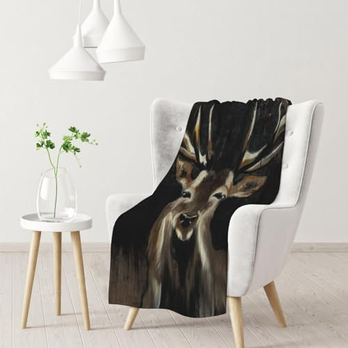 LAMAME Weiche Decke mit Hirsch-Motiv, geeignet für alle Jahreszeiten, für Sofa, Bett, Camping, Ausflüge