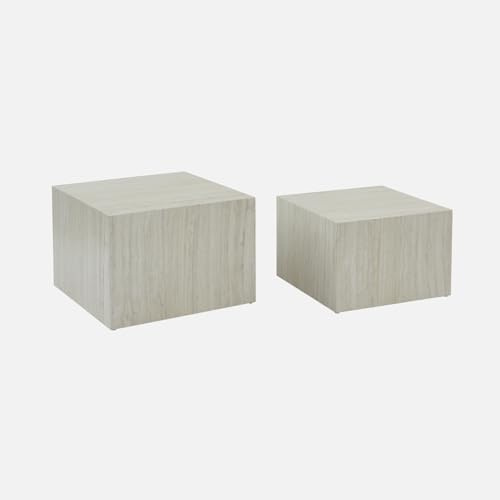 sweeek - 2er Set quadratische Couchtische mit Marmorlook, L 58 x B 58 x H 40cm / L 50 x B 50 x H 33cm - Paros