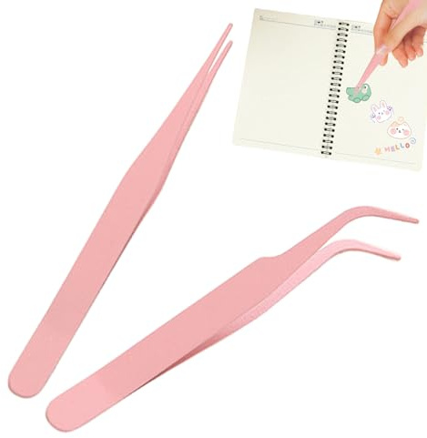 Hitrod Wimpernzange aus Edelstahl, Winkelzange für Aufkleber | gebogene Pinzetten aus Edelstahl, 2 Stück, für Scrapbooking – abgewinkelte Pinzetten mit doppeltem Augenlid aus Stahl