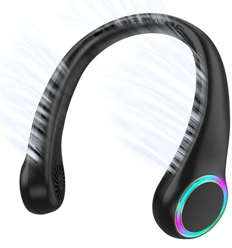 Ventilador de cuello, ventilador portátil con vida útil de 5 a 17 horas, ventilador de cuello de 4000 mAh, aire acondicionado con 3 velocidades ajustables y 64 luces frías, ventilador de cuello