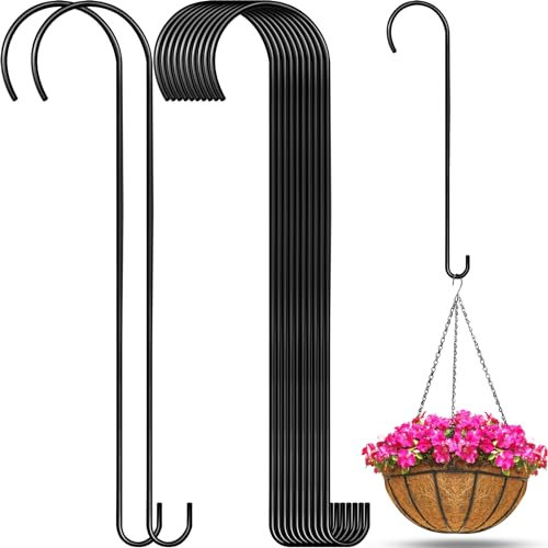 Leriton 12 Pack 24 Inch Large S Hooks for Hanging Plants Black Metal Plant Hanger Long Tree Hooks Plant Hooks Outdoor Hanging Hooks for Tree Branch, Bird Feeder, Basket, Lantern Indoor Closet Garden