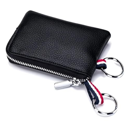 Zense - Porte-Monnaie en Cuir Noir avec Porte-clés ZA0011