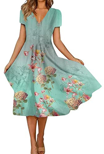 Kleid Damen Elegant Blumenmuster Freizeitkleider Lange Abendkleider Summer Dress Brautjungfernkleider Lang Etuikleid Damen Elegant Sommerkleid Abendkleid Damen Tank-Sonnenkleid(3-Light Blue,S)