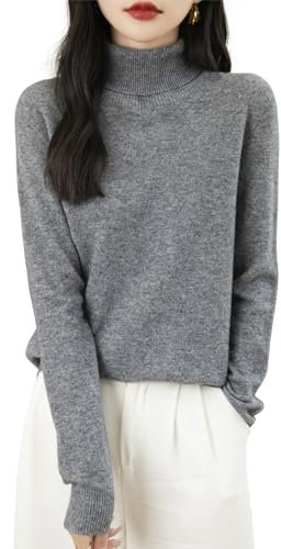 Chanyarn Maglione da Donna 100% Lana Merino Collo Alto 2025 Casual a Maniche Lunghe Senza Cuciture Maglia Maglione (Grey,M)