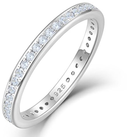 YL Ewigkeitring Stapelbare Ringe 925 Sterling Silber 5A Zirkonia Geburtsstein Ring Verlobungsringe Memoire Ringe Schmuck Geschenke für Damen Mutter Freundin,Größe56
