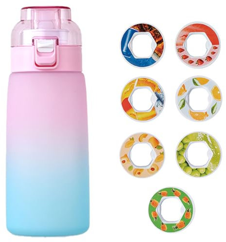Air Flasche, 600ML Trinkflasche Mit 7 Geschmack Pods BPA-frei Tritan Wasserflasche für Sport Fitness Laufen (A)