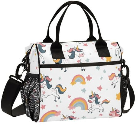 Mnsruu Lonchera grande con aislamiento de unicornio y arco iris, bolsa de almuerzo portátil para estudiantes, adultos, escuela, oficina, picnic, senderismo, S