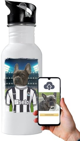 Personalised Pet Portrait Water Bottle Football Team Custom Your Dog Cat Gift From Photo Kids Adults Metal 600ml Present Golden Retriever Dachshund Any Breed