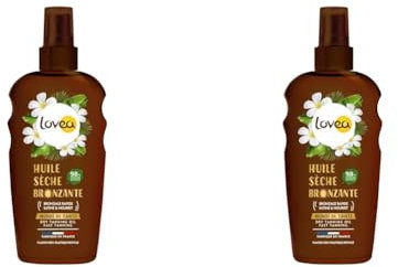 LOVEA - Huile Sèche Bronzante - Visage & Corps - Monoï De Tahiti - Bronzage Rapide, Doré Et Lumineux - Nourrissant & Résistant À L'Eau - Vegan - Fabriqué En France - 150 ml (Lot de 2)