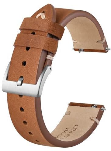 BISONSTRAP Distressed Leder Uhrenarmband, Uhren Armband für Herren, Schnellverschluss Federstege, 22mm, Toffeebraun (Silberne Schnalle)