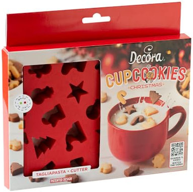 Decora, 0255235, Placca Tagliapasta Mini Milk CupCookies, ideale per realizzare 22 mini biscotti natalizi, da affondare nel latte per rendere unica la colazione di Natale.