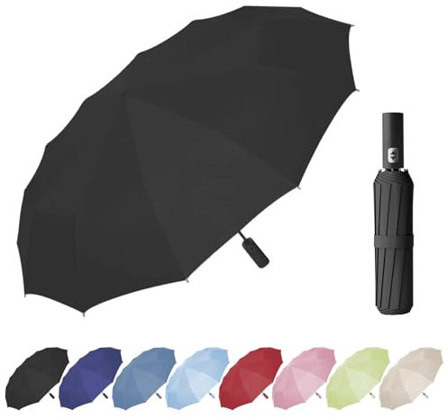 Wydexint Automatik Regenschirm, Sturmfest Taschenschirm mit 24 Verdickten Doppelkielen, Auf Und Zu - Robuster Regenschirm für Männer und Frauen (Schwarz)