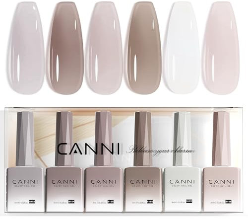 CANNI UV Nagellack Set 6 Farben Jeely gel grau milchig weiß rosa Gellack Gel Polish Gelnägel für Nägel C2343
