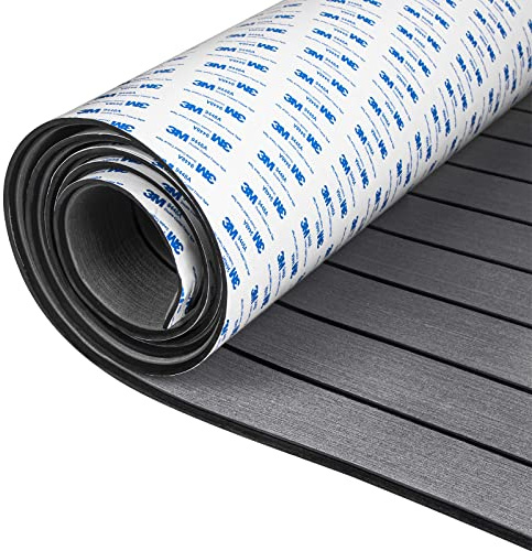 OCEANBROAD Self Adhesive 2 Rolls Boat Flooring with 3M EVA Foam Adhesive for Faux Marine Teak Flooring Non-Slip Boat Yacht Rudder Flooring Floor Dark Grey with Lines
