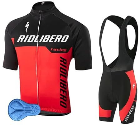 VeloZenith Herren Radtrikot Set Fahrrad Kurzarm Set Jersey Radhose mit Sitzpolster Sommer Atmungsaktiv Radanzüge für Mountainbike MTB (Rot XXL)