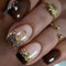 ZHJZFZ 24Pcs Gold Foil Brown Square False Nails, 12 Sizes, Full Cover Stick-on Nails, Half Well Tips