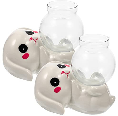 Happyyami 2stücke Hydroponik Pflanztopf Mit Einzigartiger Glaskaraffe Und Kaninchenfigur Dekorative Vase Für Frische Und Getrocknete Blumen Für Schreibtisch Und