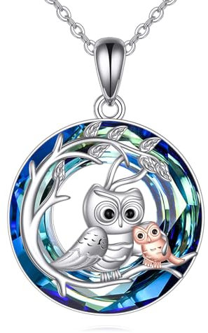 YFN Eule Halskette 925 Sterling Silber Mutter Tochter Anhänger Blau Kristall Schmuck Geschenke für Frauen Mum