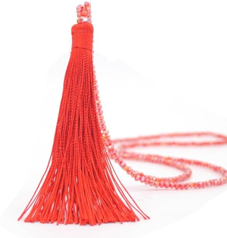 Whakano Böhmen Perlen Ketten,Vintage Lang Damen-Halskette Mit Quaste,Perlen Anhänger,Beads Ketten,Pullover Kette Halsschmuck,Elegant Perlenkette Schmuck für Damen Frauen,Rot