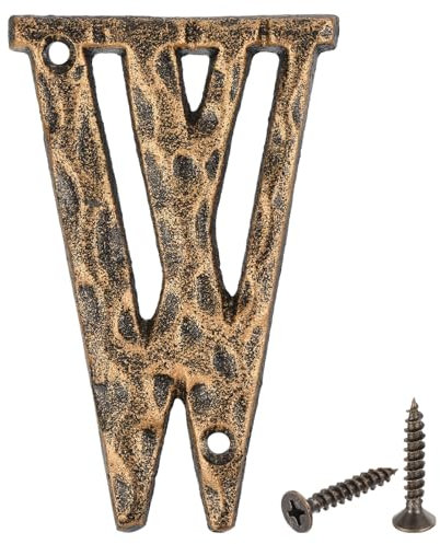 sourcing map House Address Letter, 4.9 Inch Cast Iron Vintage Wall Letter W Outside Letters for Home Street Office Mailbox Sign, Black & Gold